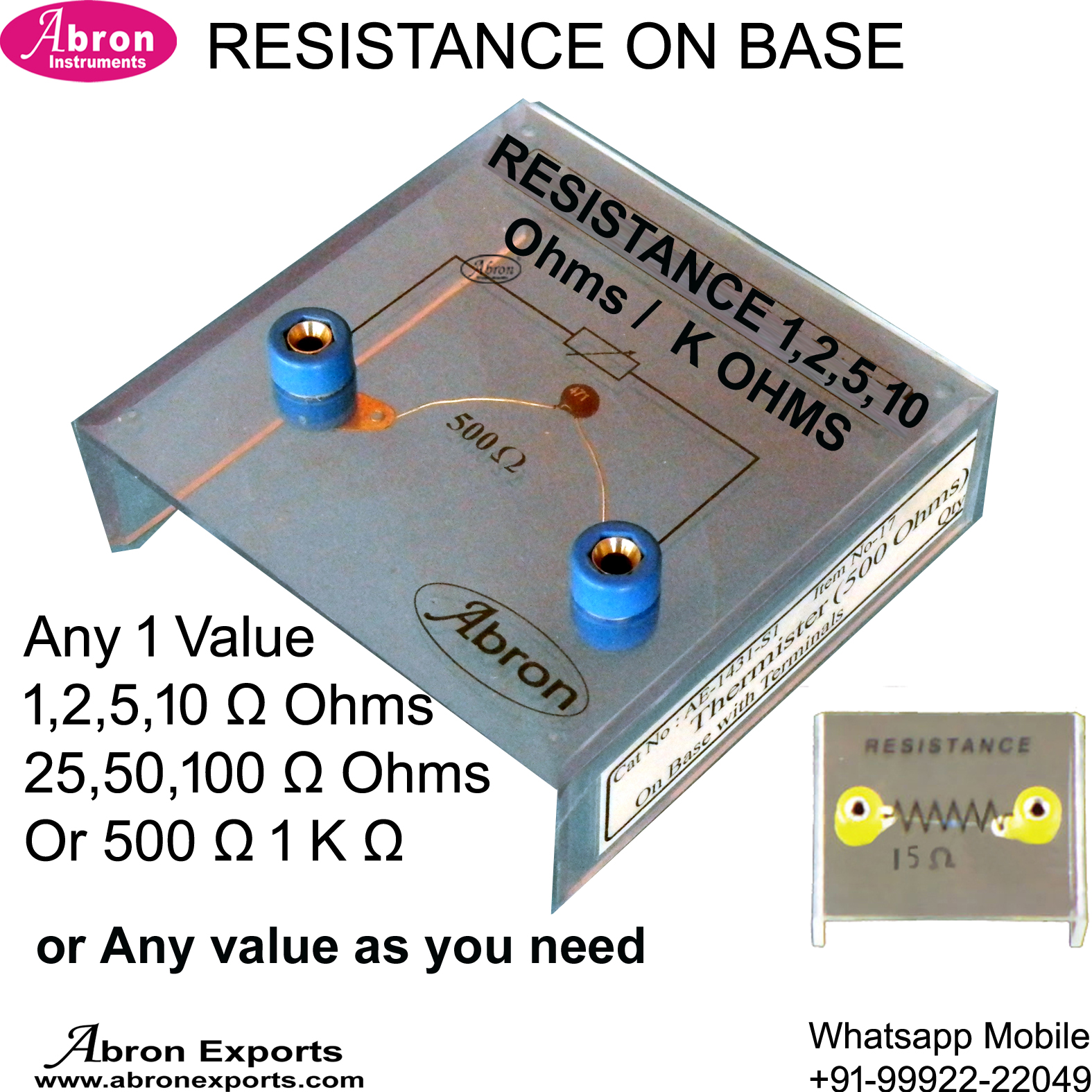 Electronic circuit component on base with banana plug socket resistance 470 Ohms abron AP-880AP470 